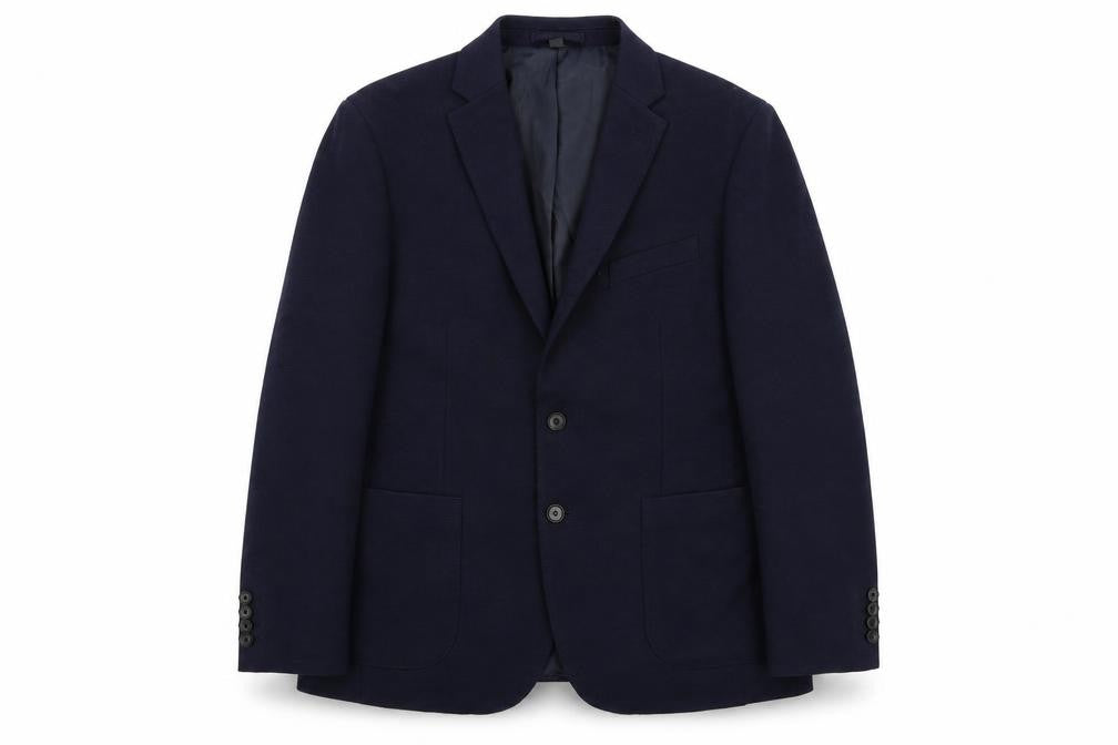 Front view of Marks & Spencer men’s blue polyamide jacket suit jacket, size 40, regular