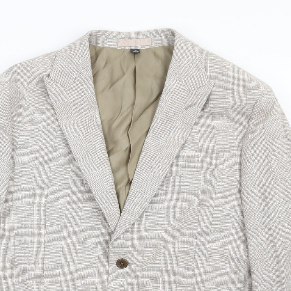 Marks and Spencer Mens Beige Check Linen Jacket Suit Jacket Size 42 Regular