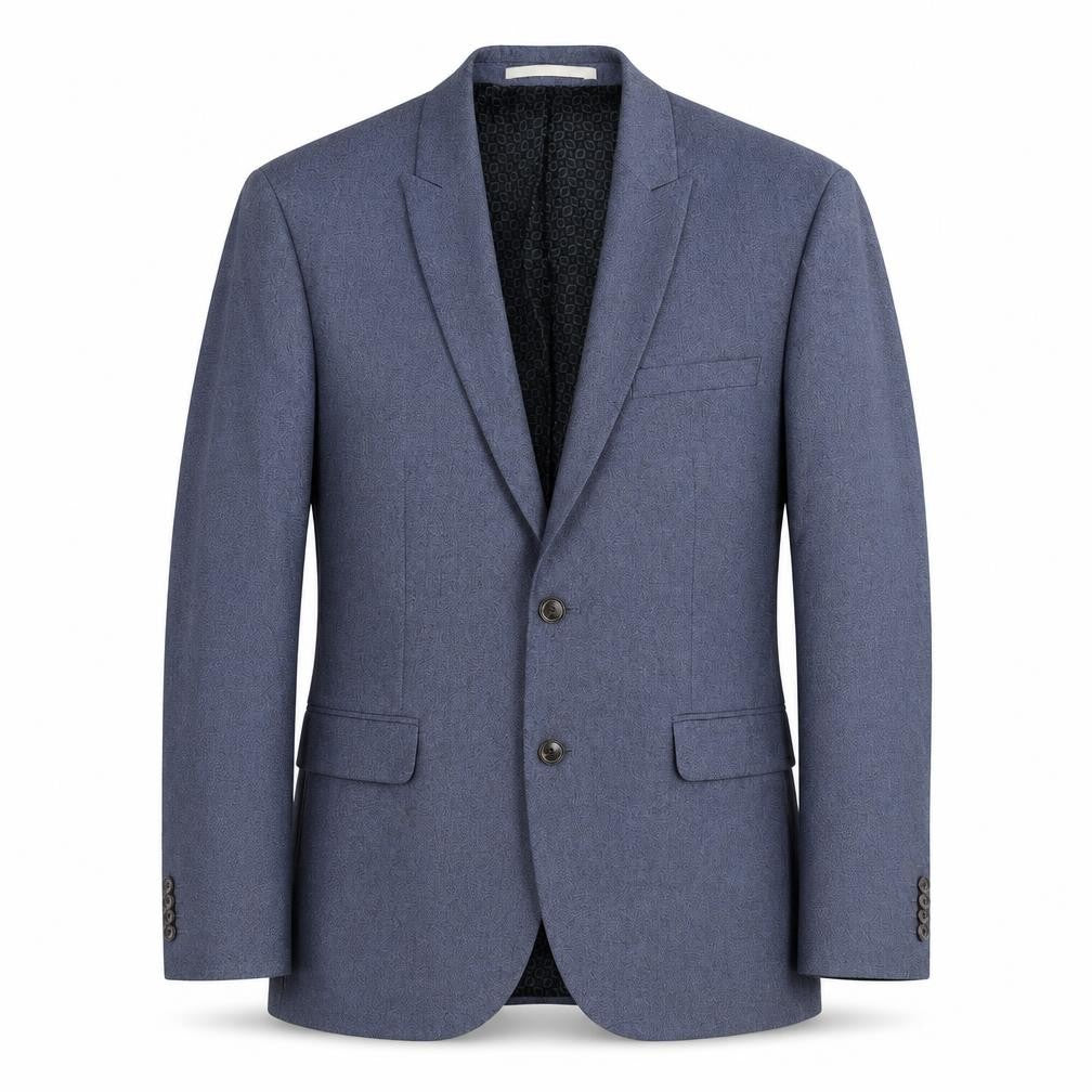Front view of Burton men’s blue polyester jacket suit jacket, size 40, regular