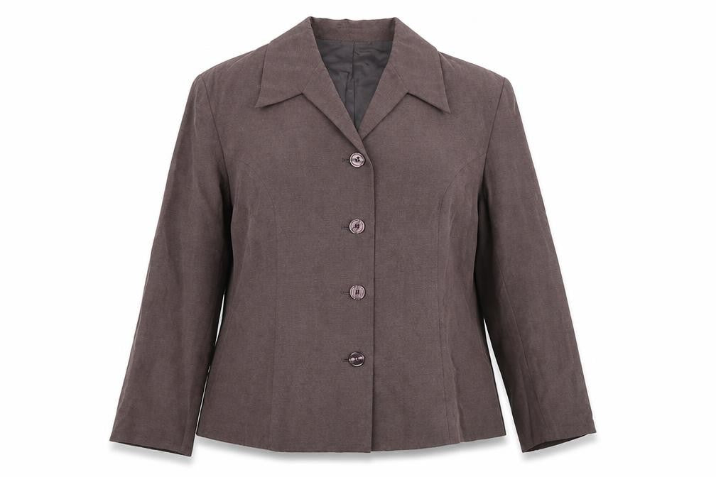 Front view of St Michael women’s brown jacket blazer, size UK 14, button
