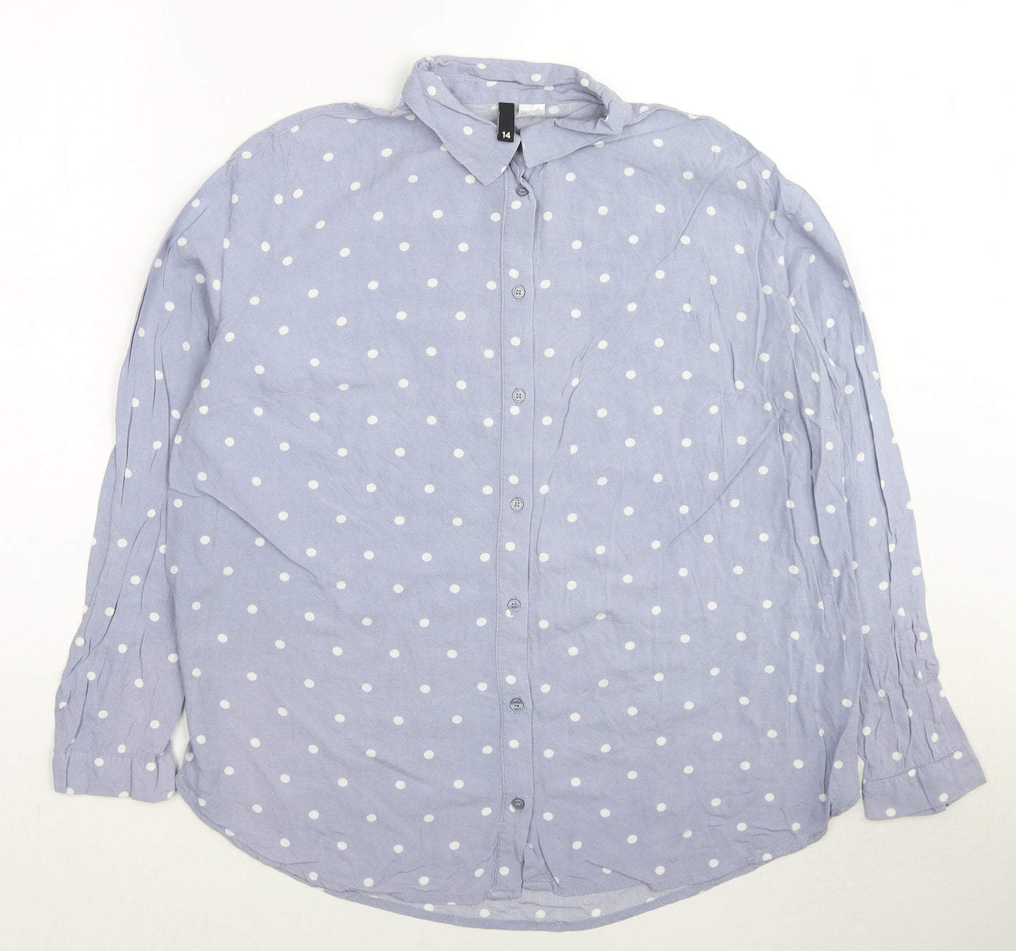 H&M Womens Blue Polka Dot Viscose Basic Button-Up Size 12 Collared