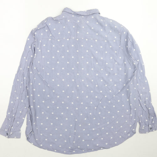 H&M Womens Blue Polka Dot Viscose Basic Button-Up Size 12 Collared