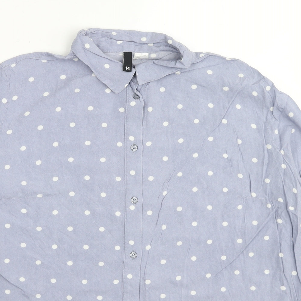 H&M Womens Blue Polka Dot Viscose Basic Button-Up Size 12 Collared