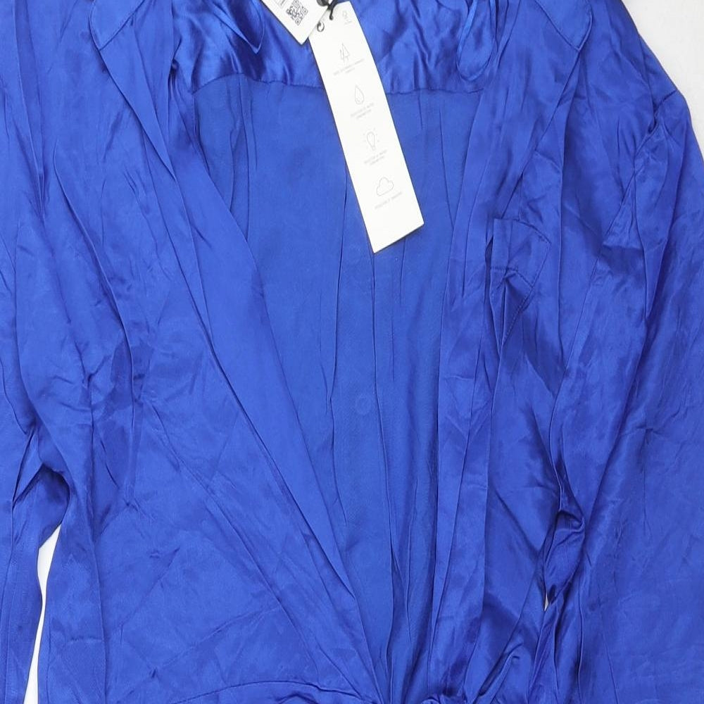 Zara Womens Blue Viscose Wrap Dress Size M Collared Tie