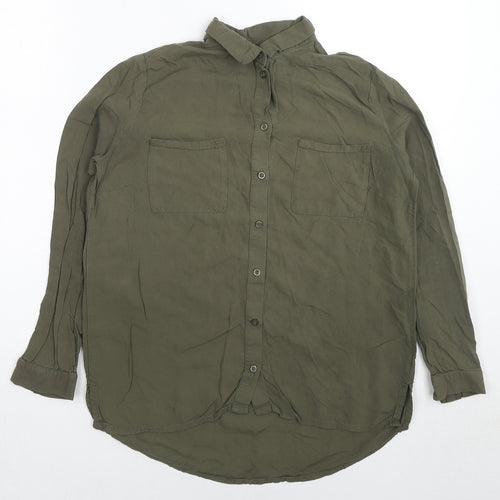 H&M Womens Green Viscose Basic Button-Up Size 6 Collared