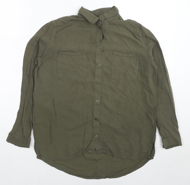 H&M Womens Green Viscose Basic Button-Up Size 6 Collared
