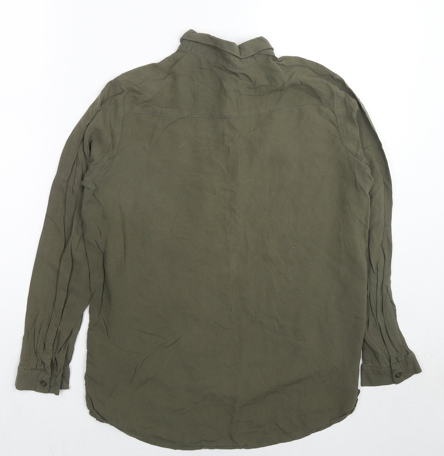 H&M Womens Green Viscose Basic Button-Up Size 6 Collared