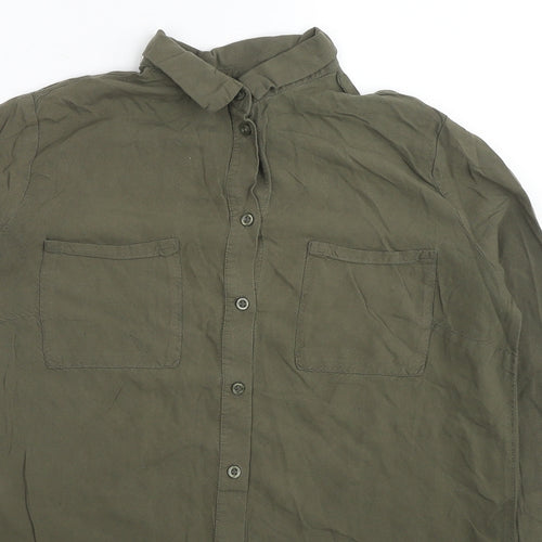 H&M Womens Green Viscose Basic Button-Up Size 6 Collared