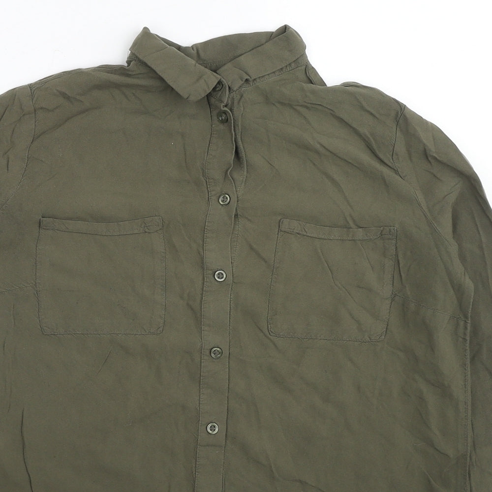 H&M Womens Green Viscose Basic Button-Up Size 6 Collared