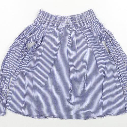 River Island Girls Blue Pinstripe Cotton Basic Blouse Size 8 Years Off the Shoulder Pullover