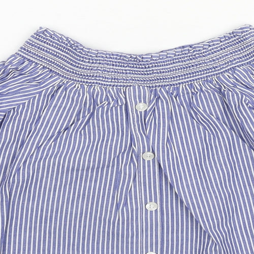 River Island Girls Blue Pinstripe Cotton Basic Blouse Size 8 Years Off the Shoulder Pullover