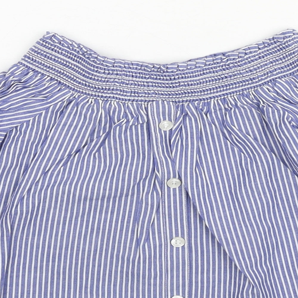 River Island Girls Blue Pinstripe Cotton Basic Blouse Size 8 Years Off the Shoulder Pullover