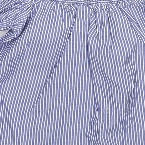 River Island Girls Blue Pinstripe Cotton Basic Blouse Size 8 Years Off the Shoulder Pullover