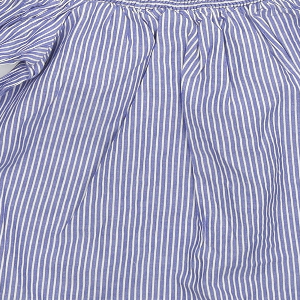 River Island Girls Blue Pinstripe Cotton Basic Blouse Size 8 Years Off the Shoulder Pullover