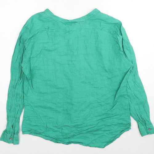 The White Company Womens Green Linen Basic Button-Up Size 12 V-Neck