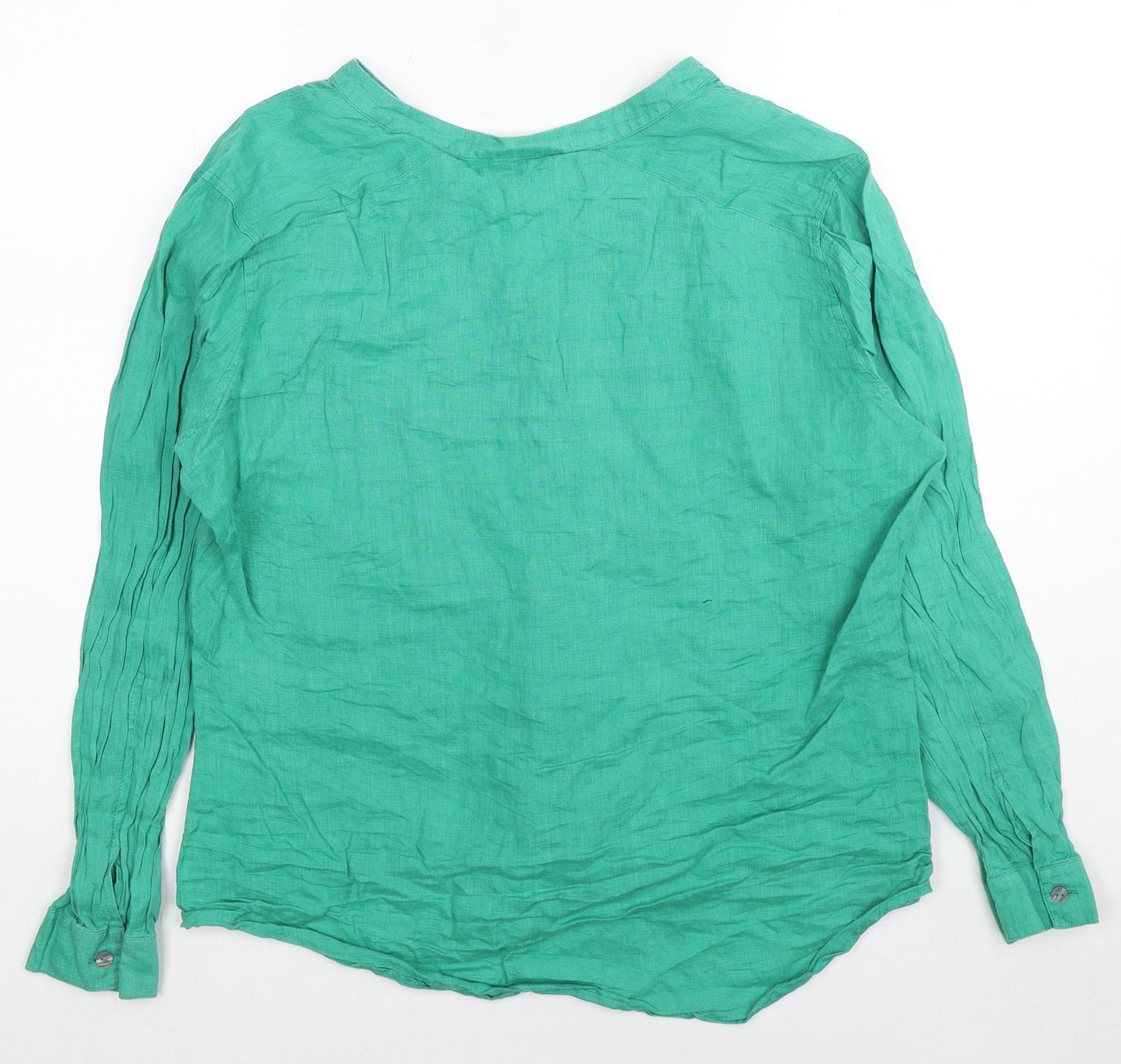 The White Company Womens Green Linen Basic Button-Up Size 12 V-Neck