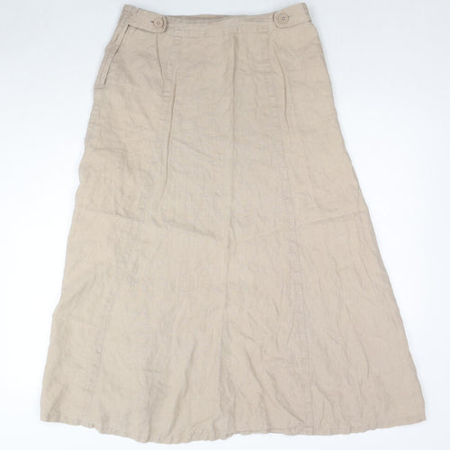 H&M Womens Beige Linen Swing Skirt Size 10 Zip