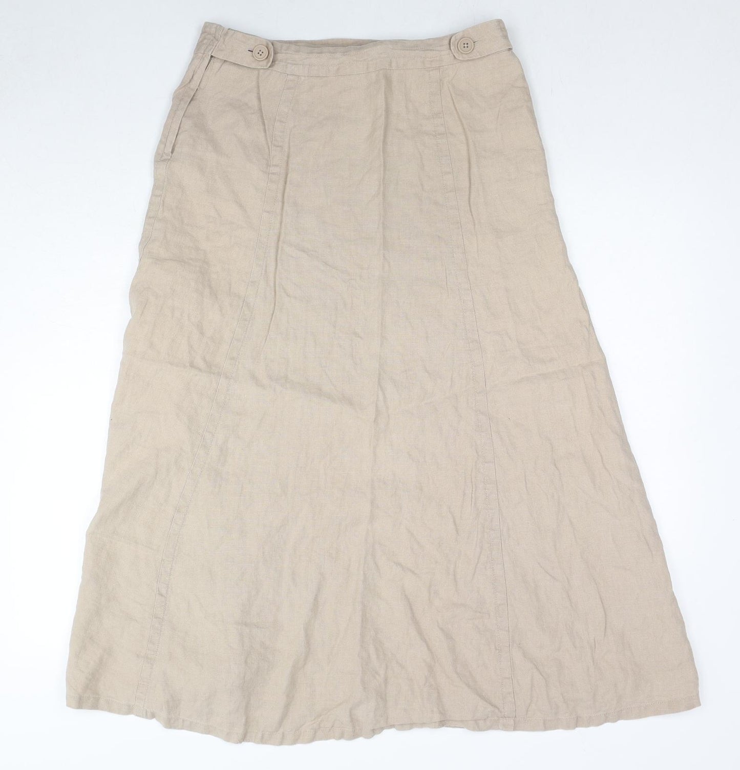 H&M Womens Beige Linen Swing Skirt Size 10 Zip