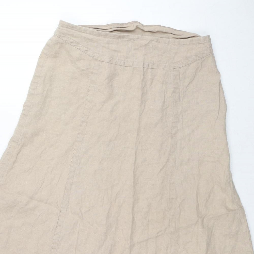 H&M Womens Beige Linen Swing Skirt Size 10 Zip