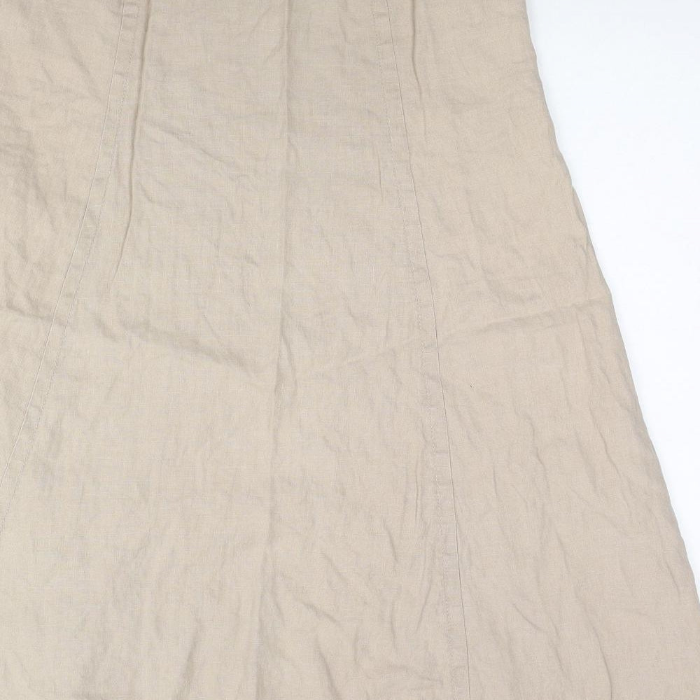 H&M Womens Beige Linen Swing Skirt Size 10 Zip