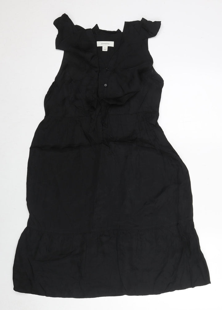 Country Road Womens Black Viscose Fit & Flare Size S V-Neck Button - Frill