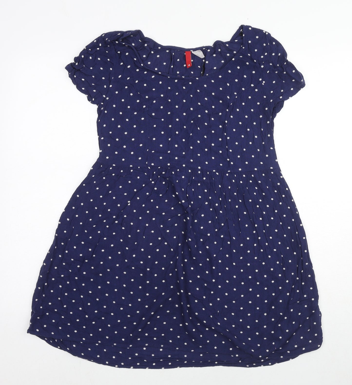 Divided by H&M Womens Blue Polka Dot Viscose A-Line Size 8 Round Neck Pullover - Lace Up Detail
