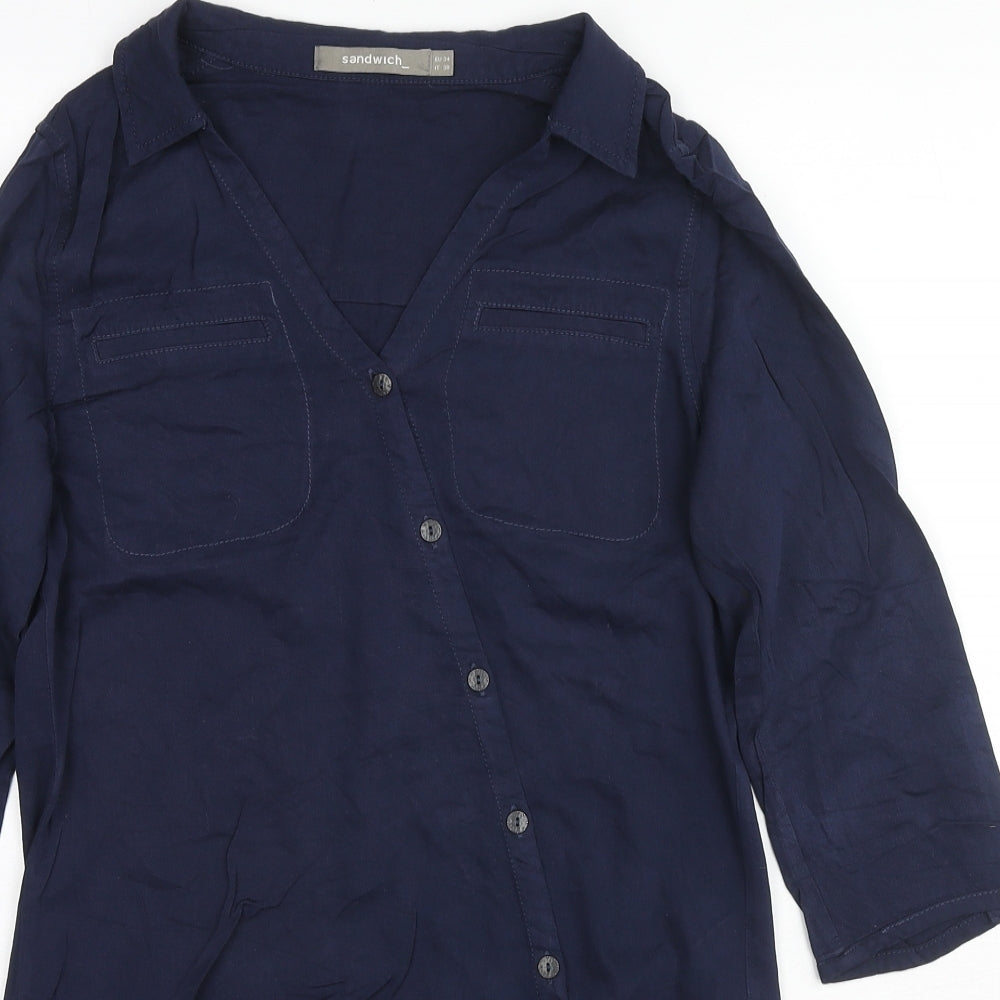 Sandwich Womens Blue Viscose Basic Button-Up Size 6 Collared - Knot Front