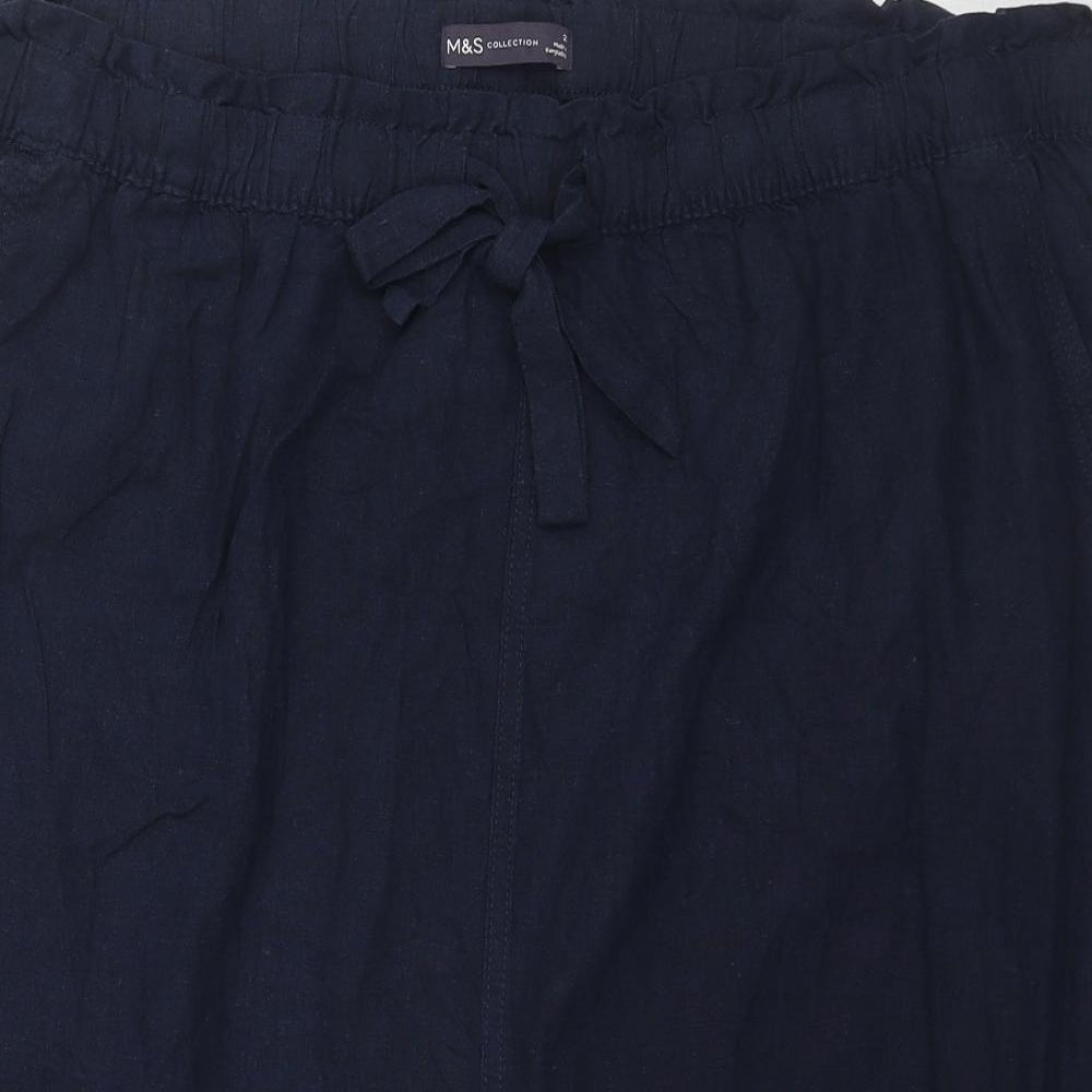 Marks and Spencer Womens Blue Linen A-Line Skirt Size 22 Drawstring