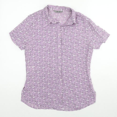 AMARANTO Womens Purple Floral Viscose Basic Button-Up Size 10 Collared