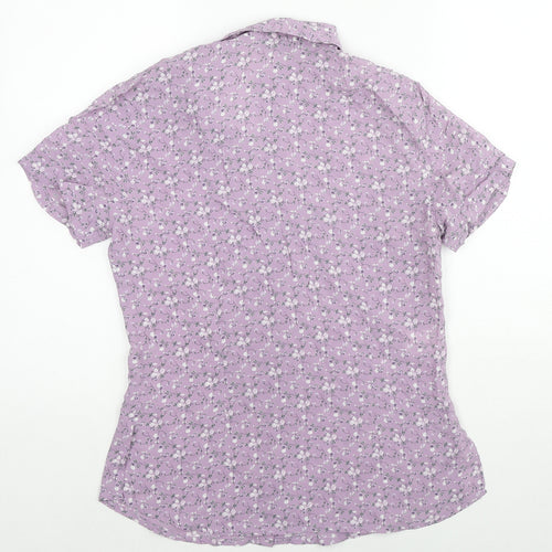 AMARANTO Womens Purple Floral Viscose Basic Button-Up Size 10 Collared
