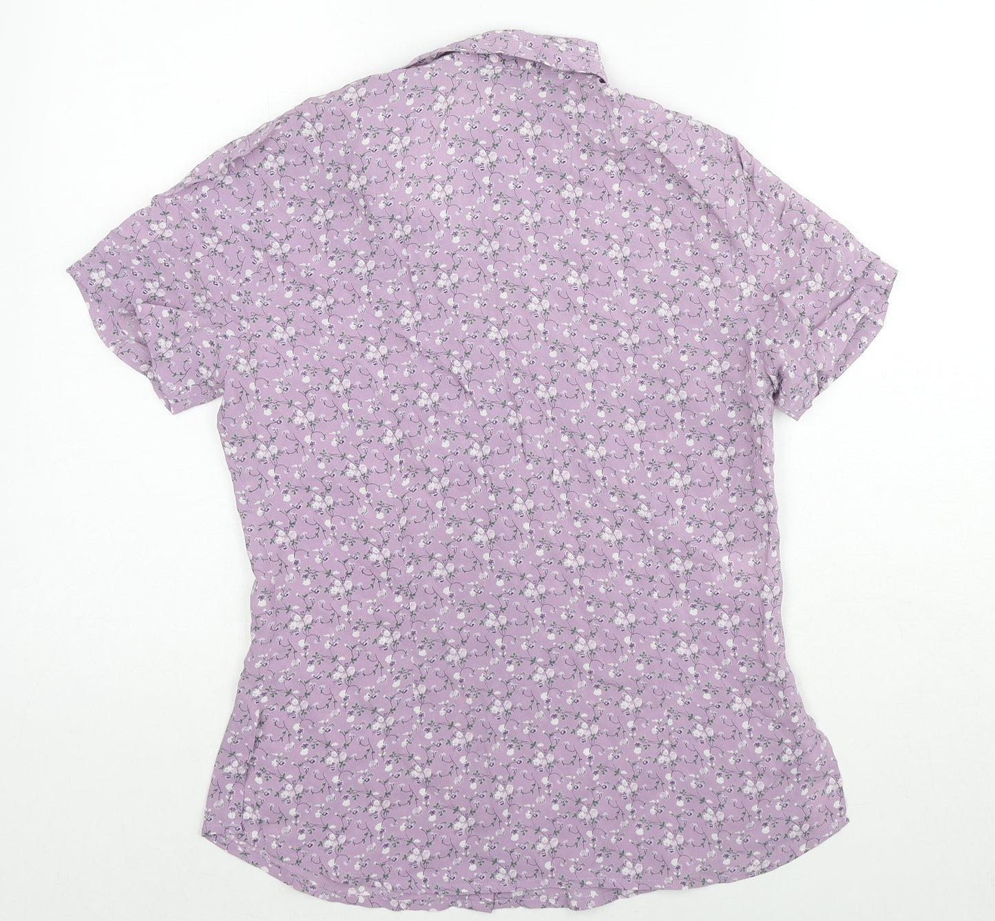 AMARANTO Womens Purple Floral Viscose Basic Button-Up Size 10 Collared
