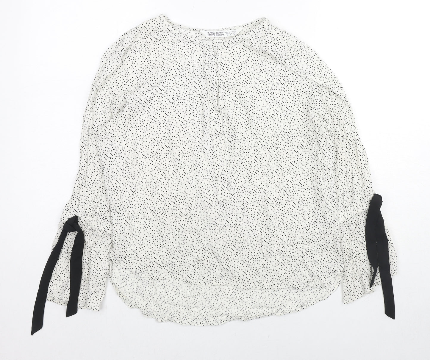 Zara Womens White Polka Dot Polyester Basic Blouse Size M Round Neck