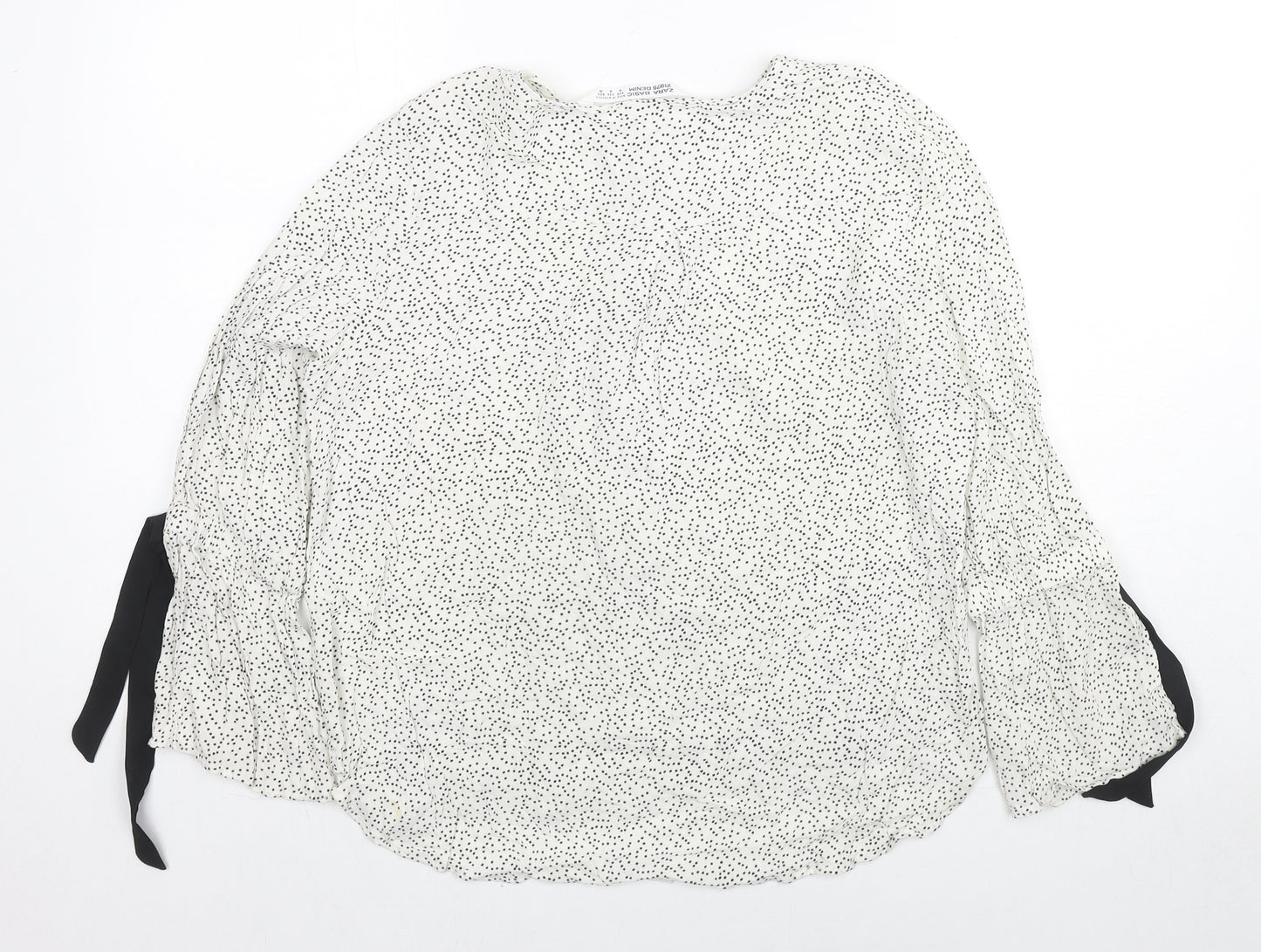 Zara Womens White Polka Dot Polyester Basic Blouse Size M Round Neck