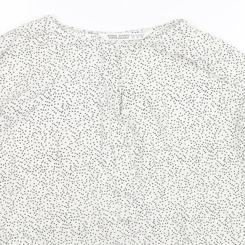 Zara Womens White Polka Dot Polyester Basic Blouse Size M Round Neck