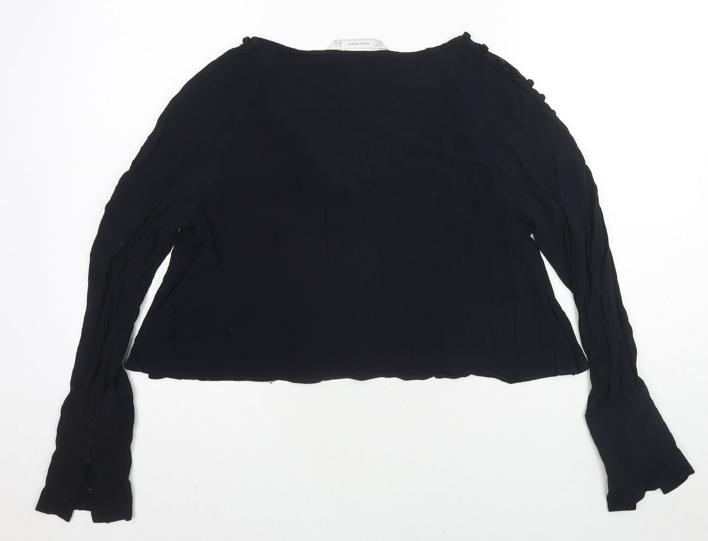 Zara Womens Blue Polyester Basic Blouse Size M Scoop Neck