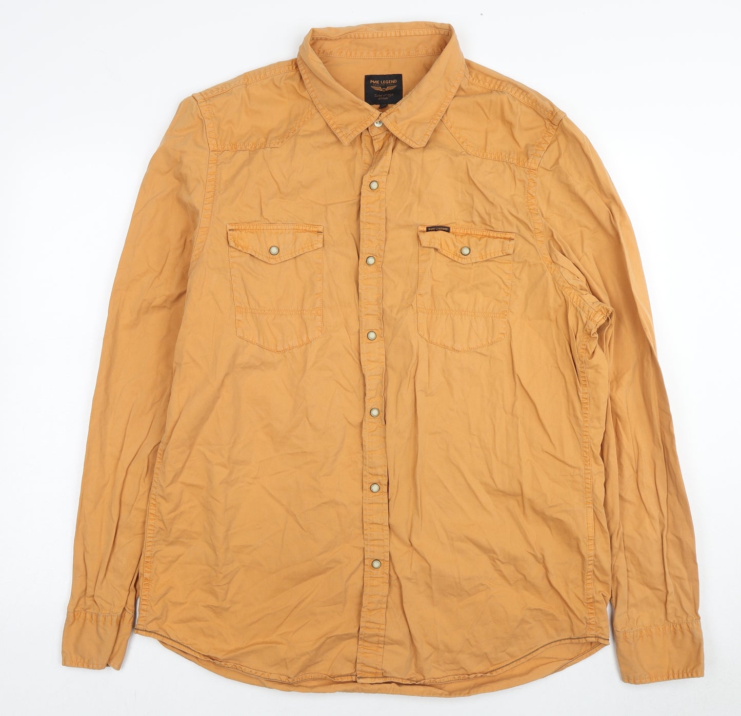 PME Legend Mens Orange Cotton Button-Up Size 2XL Collared Button
