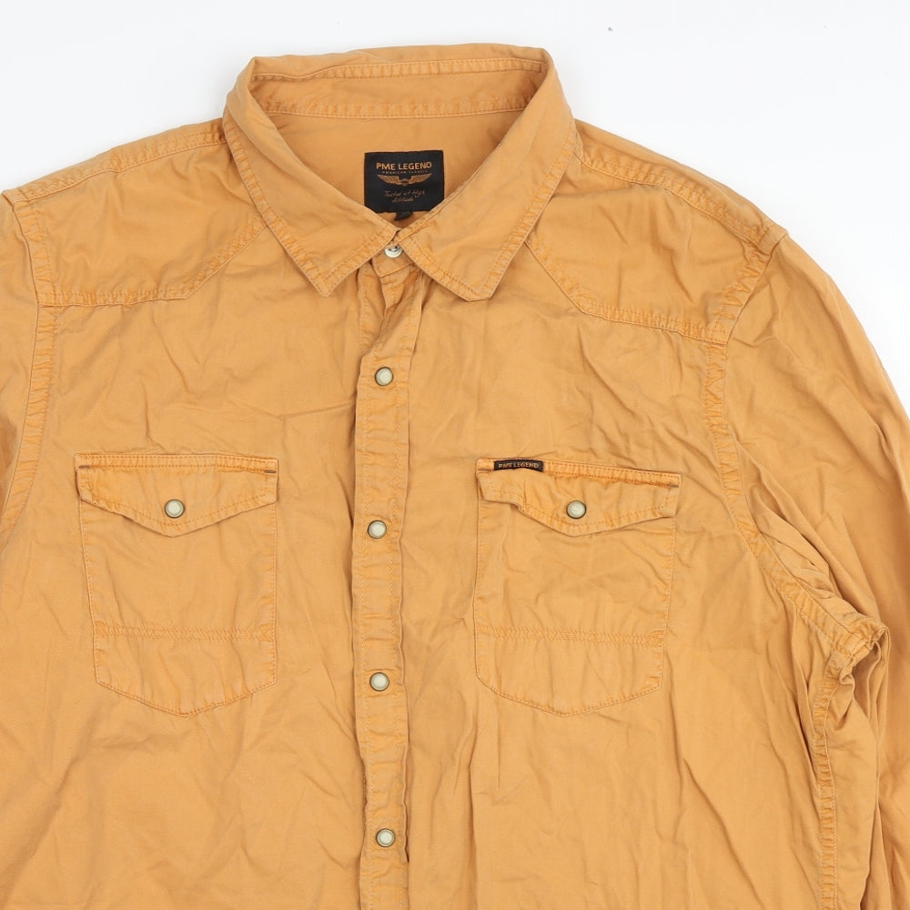 PME Legend Mens Orange Cotton Button-Up Size 2XL Collared Button