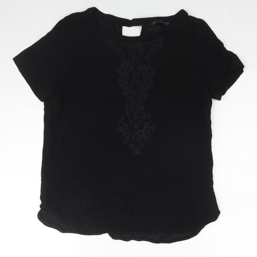 Marks and Spencer Womens Black Viscose Basic Blouse Size 10 V-Neck