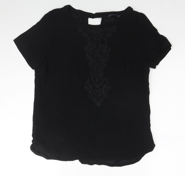 Marks and Spencer Womens Black Viscose Basic Blouse Size 10 V-Neck