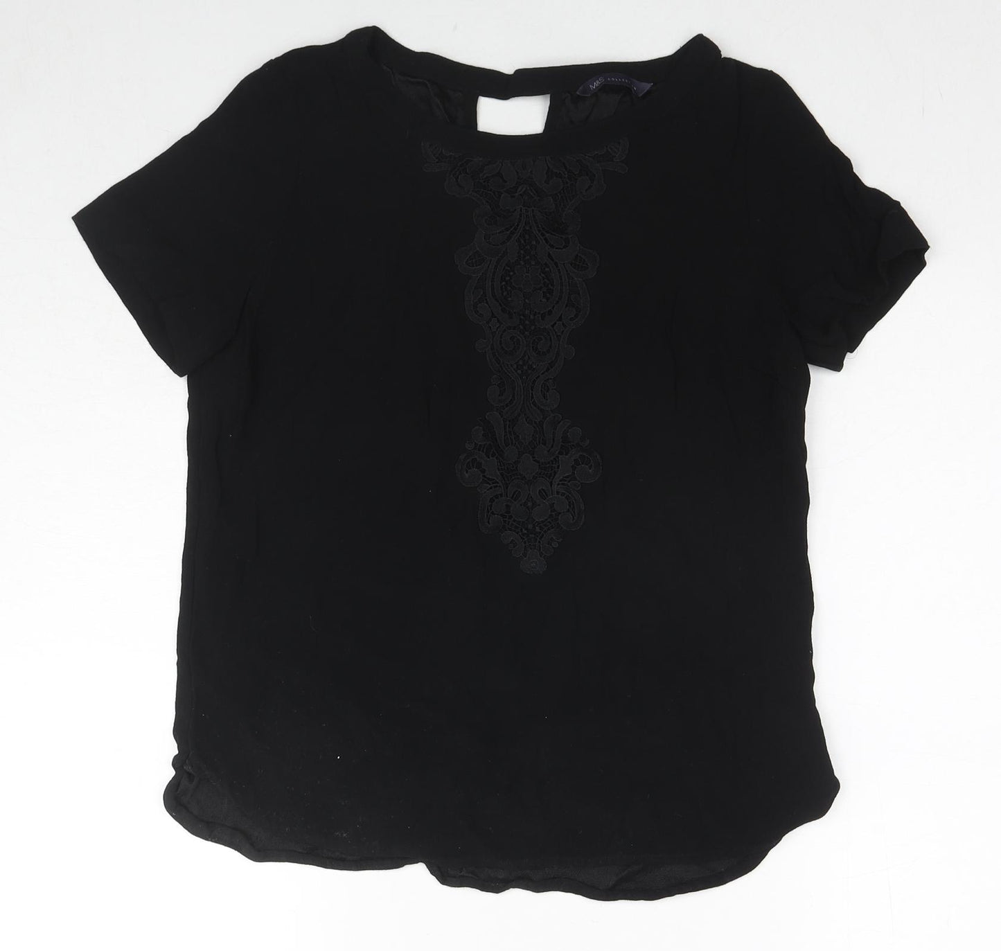 Marks and Spencer Womens Black Viscose Basic Blouse Size 10 V-Neck