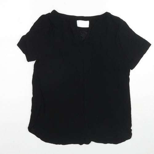 Marks and Spencer Womens Black Viscose Basic Blouse Size 10 V-Neck