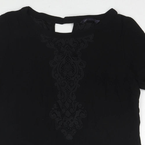 Marks and Spencer Womens Black Viscose Basic Blouse Size 10 V-Neck