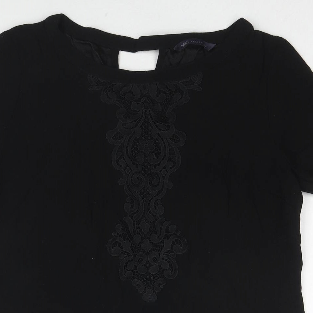 Marks and Spencer Womens Black Viscose Basic Blouse Size 10 V-Neck