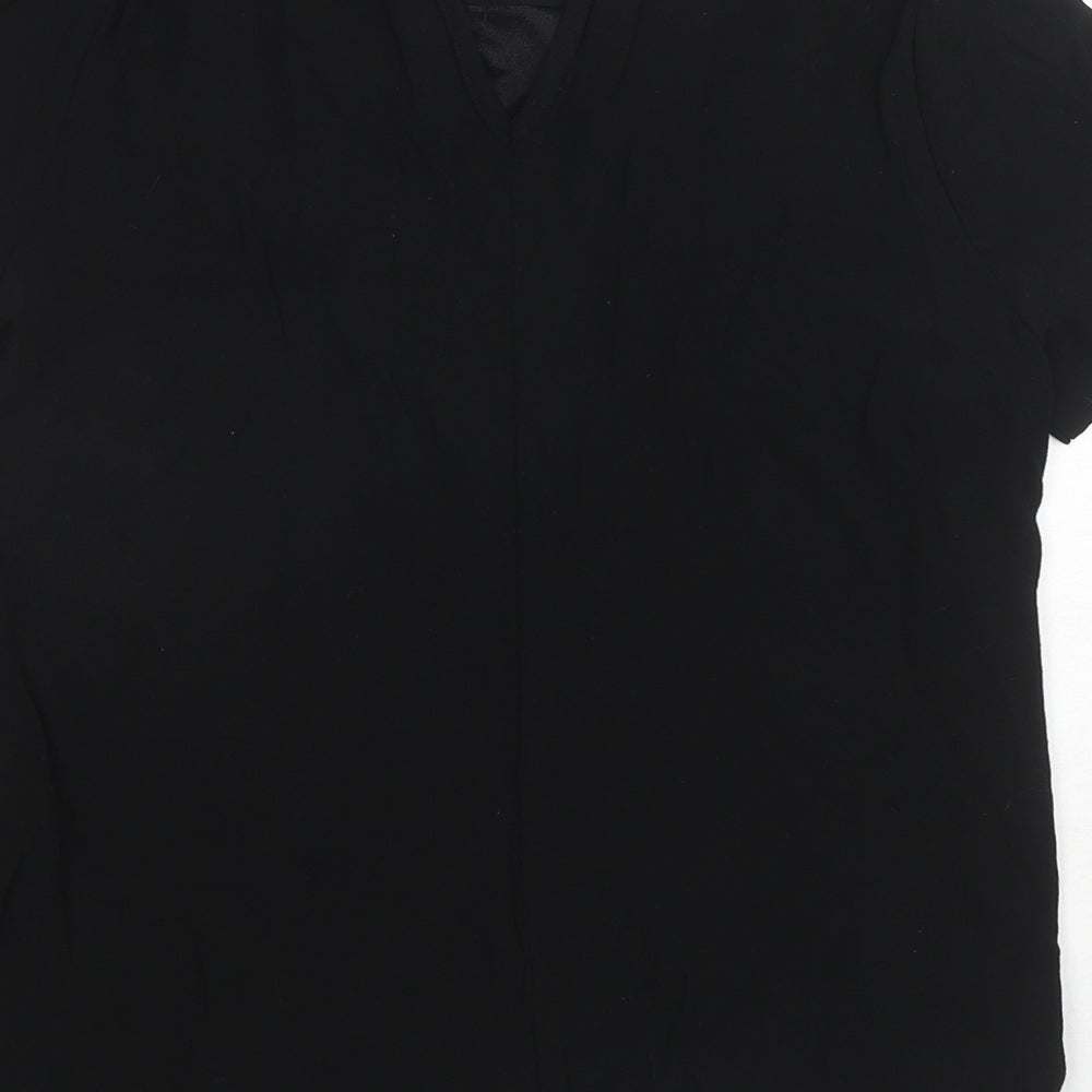 Marks and Spencer Womens Black Viscose Basic Blouse Size 10 V-Neck