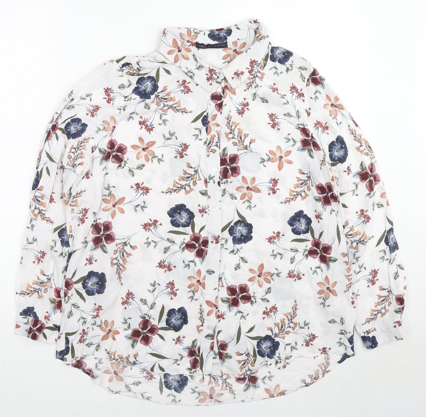 Marks and Spencer Womens Multicoloured Floral Viscose Basic Button-Up Size 16 Collared