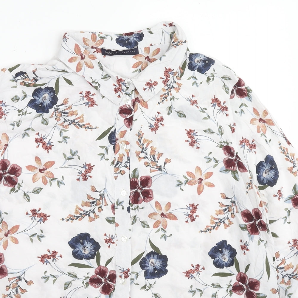 Marks and Spencer Womens Multicoloured Floral Viscose Basic Button-Up Size 16 Collared