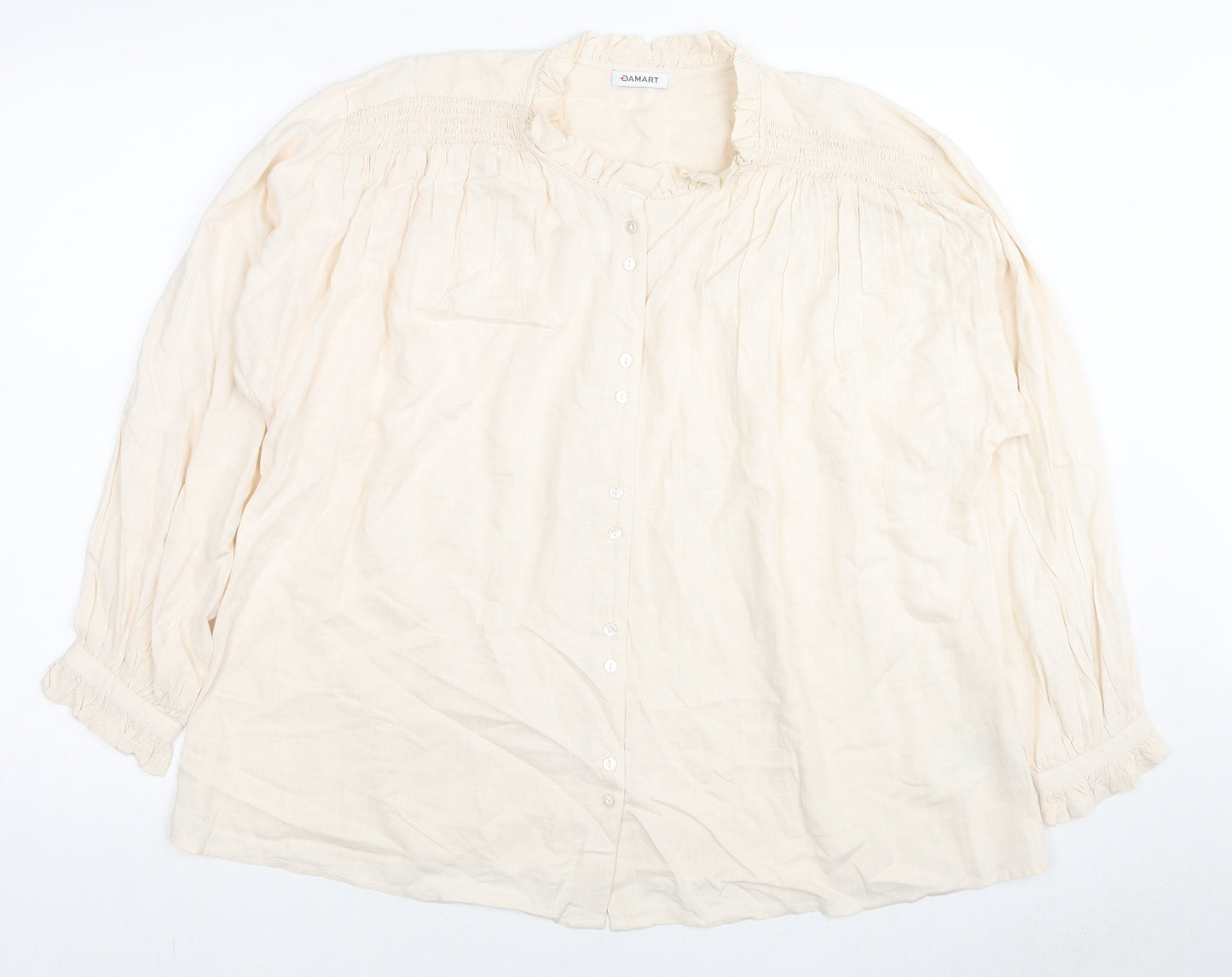 Damart Womens Beige Viscose Basic Button-Up Size 18 Mock Neck
