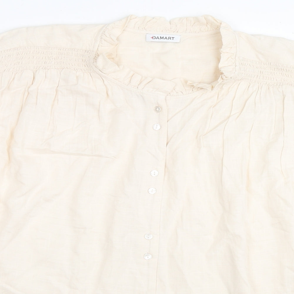 Damart Womens Beige Viscose Basic Button-Up Size 18 Mock Neck