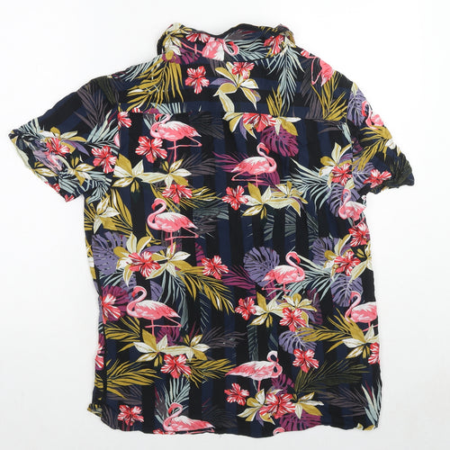 Red Herring Mens Multicoloured Geometric Viscose Button-Up Size S Collared Button - Flamingo Print