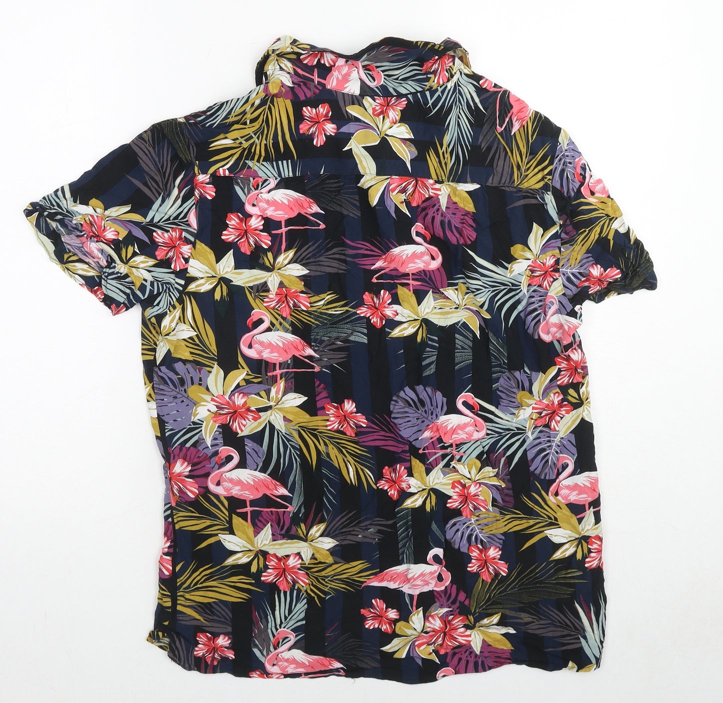 Red Herring Mens Multicoloured Geometric Viscose Button-Up Size S Collared Button - Flamingo Print